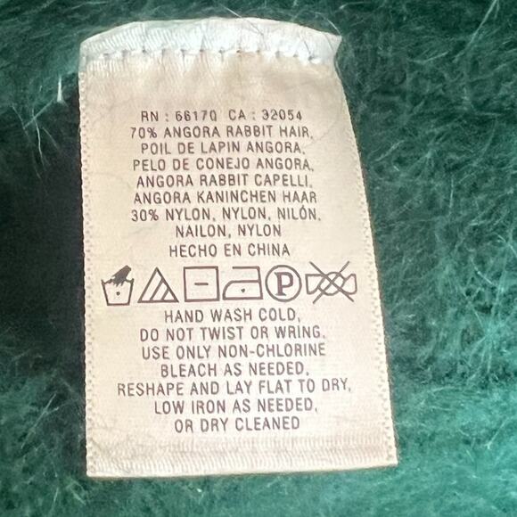 Moth Women's Size M Emerald Green Angora Rabbit Fluffy Soft Fuzzy Soft Minimal - Picture 8 of 11